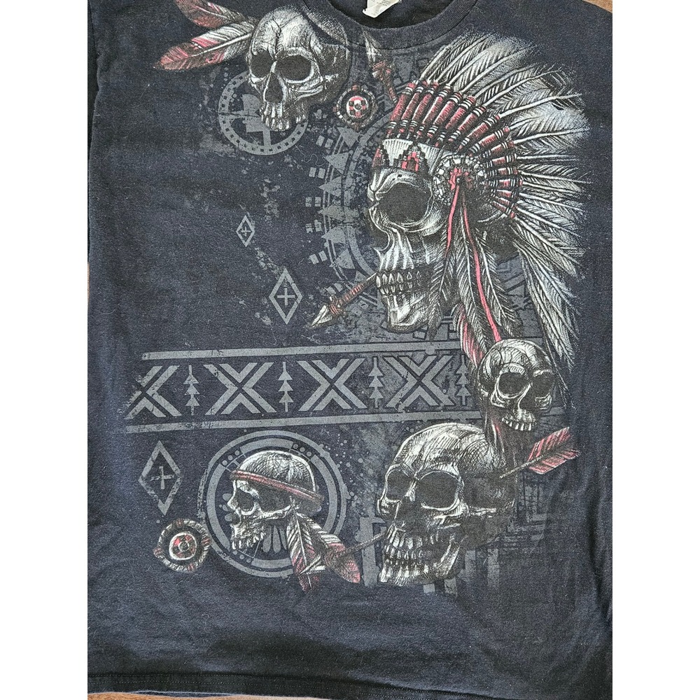 Y2k Streetwear Goth Black Skull‎ Native AmericanTribal Geometery Graphic T-Shirt